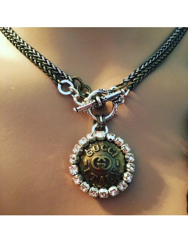 1” Gucci GG Button with Bling & Double Chains Necklace chez Cornerstreet bien 