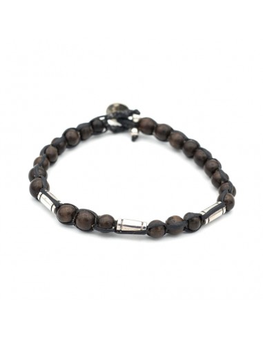 Handwoven Agarwood and Silver Bead Bracelet Paris Déstockage Promo