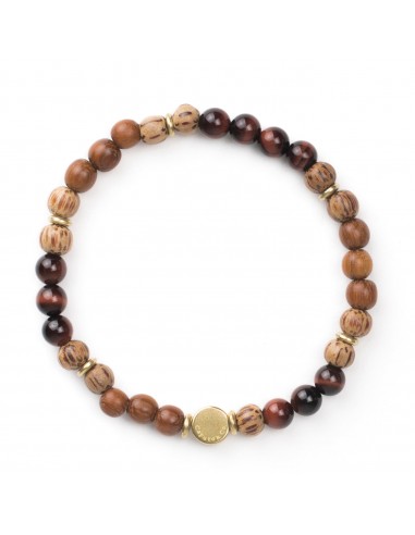 Gemstone and Wood Stretch Bracelet en stock