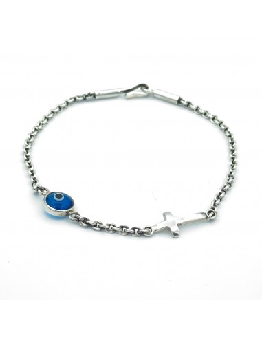 Silver Cross and Evil Eye Bracelet Découvrez la collection