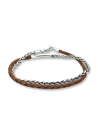 Braided Silver and Leather Double Wrap soldes